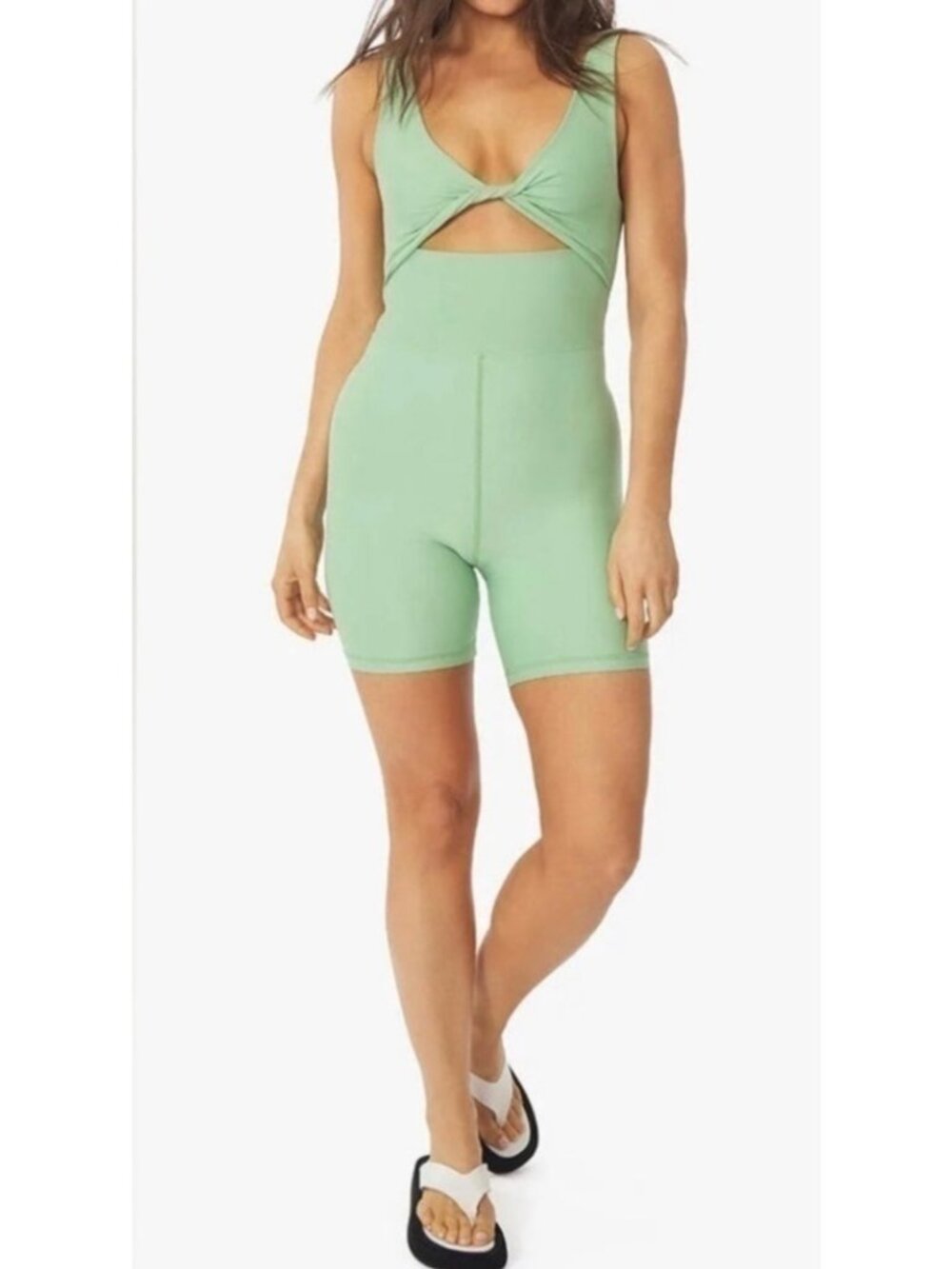 WeWoreWhat Womens Green Twist-Front Cutout Romper XSmall